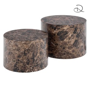 Set di 2 tavolini da salotto in legno Motrik effetto marmo marrone tondo h40 cm