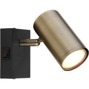 Faretto Globo Robby, 1 lampadina, nero opaco con spot in ottone anticato, 70x100mm.