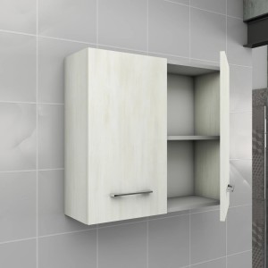 Mobile bagno sospeso t.b.t. bianco con anta aperta e ripiani.