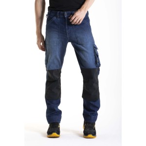 t.b.t. Abbigliamento da lavoro: Pantaloni da lavoro in denim blu con tasche cargo e rinforzi sulle ginocchia.