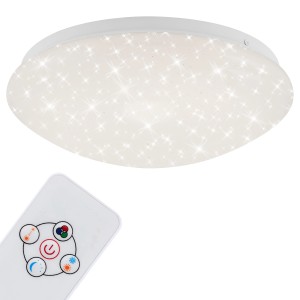 Plafoniera LED bianca Brilo Moon con motivo a stelle, dimmerabile con telecomando.