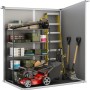 Casetta Keter antracite 1.8m² con attrezzi da giardino e scaffali. Casetta da giardino in plastica per rimessaggio.