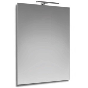 Specchio da parete rettangolare con illuminazione integrata.