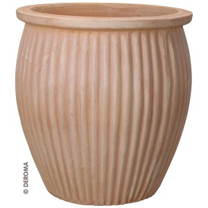 Vaso da fiori in terracotta a coste per giardino o patio.