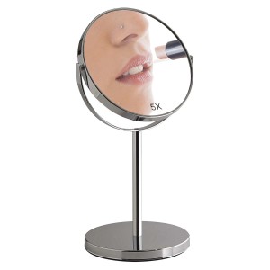 Specchio da trucco cromato con ingrandimento 5x. Ideale per il trucco.