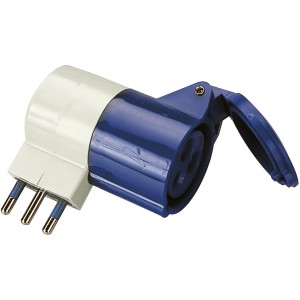 Adattatore CEE, blu/bianco, per collegare dispositivi con spina CEE.
