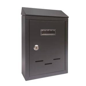 Cassetta postale antracite con serratura e finestra per targhetta.