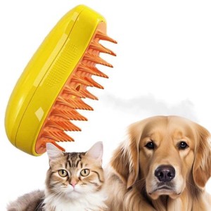 Spazzola gialla per cani con gommini, adatta per cani e gatti.