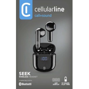 Cuffie in-ear t.b.t. nere con custodia di ricarica. Auricolari Bluetooth wireless.