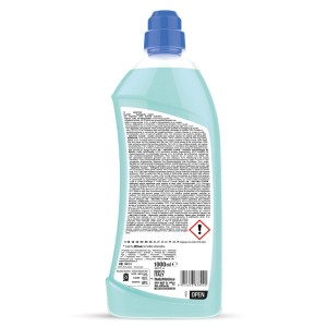 Flacone di detergente t.b.t., azzurro chiaro con tappo blu, per la pulizia.