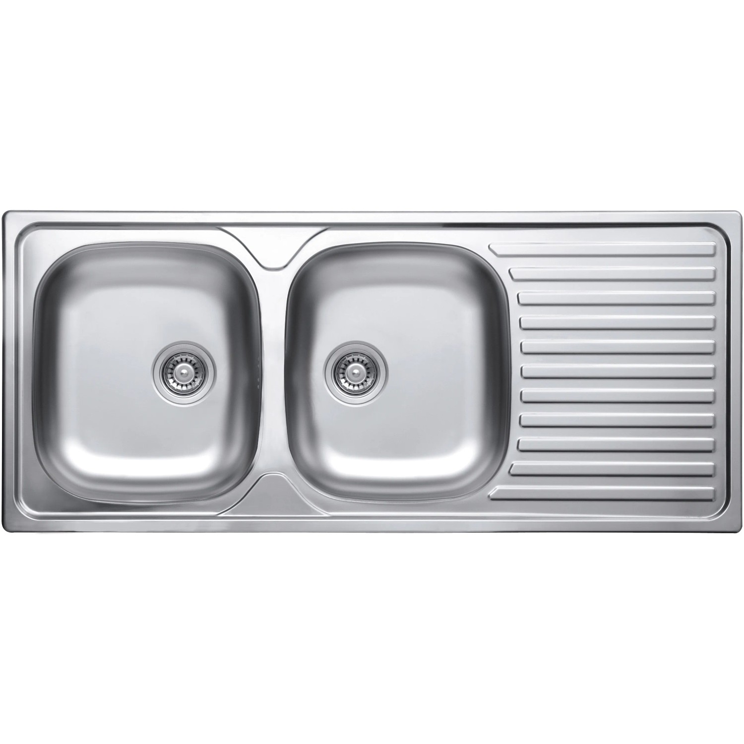 Lavello in acciaio inox con due vasche e scolapiatti.