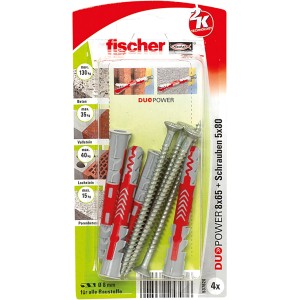 Fischer Duopower 8x65 tasselli con viti, set da 4. Tasselli universali per fissaggi sicuri.