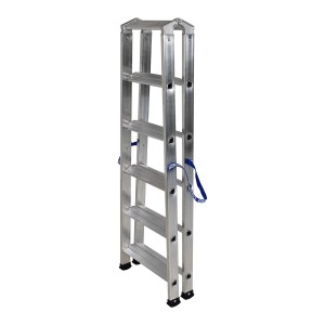 Scala edile t.b.t. piegata in alluminio con gradini.