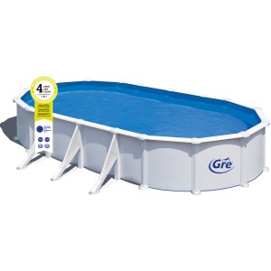 Piscina fuori terra ovale Gre Atlantis in acciaio bianco, 730x375x132 cm, con liner blu.