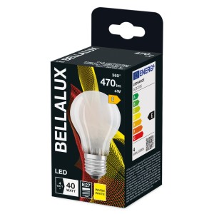 Confezione di una lampadina LED E27 Bellalux opaca, 4W, bianco caldo.