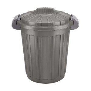 Cestino portarifiuti t.b.t. grigio con coperchio e maniglie laterali.