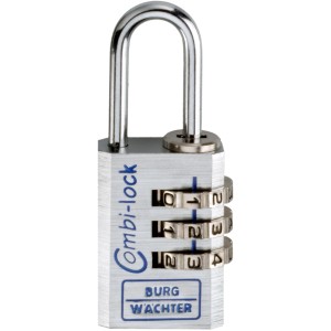 Lucchetto a combinazione Burg Wächter Combi Lock 90 30 Chromo SB con 3 rotelle numerate.