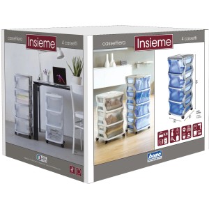 t.b.t. Cassettiera con cassetti trasparenti e ruote.