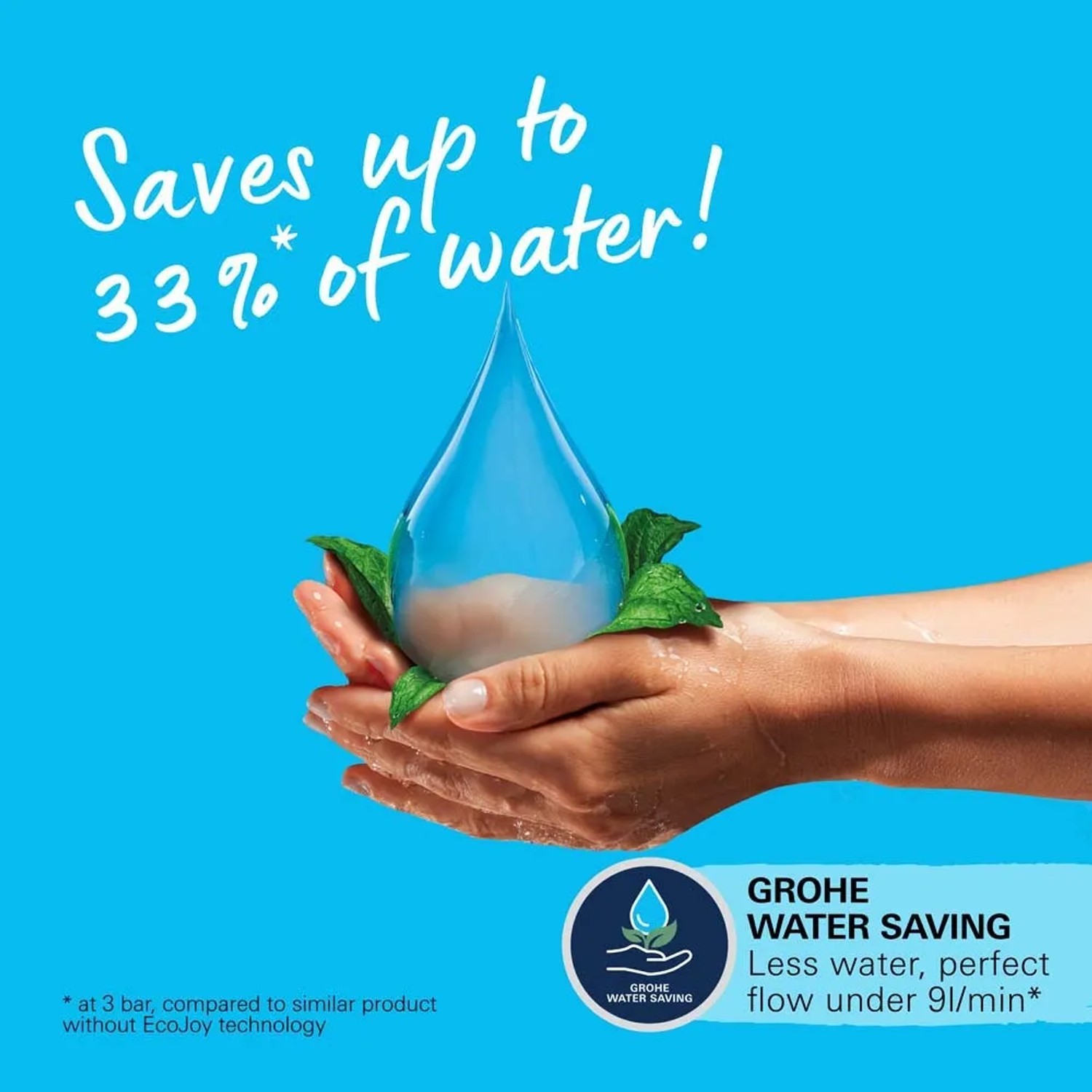Goccia d'acqua nelle mani, risparmio fino al 33% di acqua. Ideale per un set soffioni t.b.t.