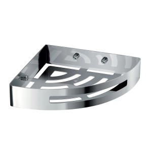 Mensola angolare cromata per montaggio a parete, accessorio per bagno e doccia.