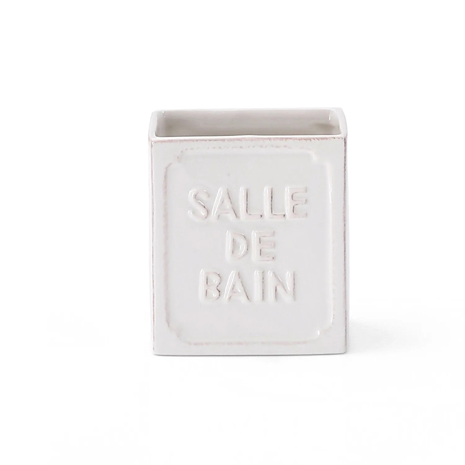 Portaspazzolino t.b.t. bianco con scritta "Salle de Bain" per il bagno.