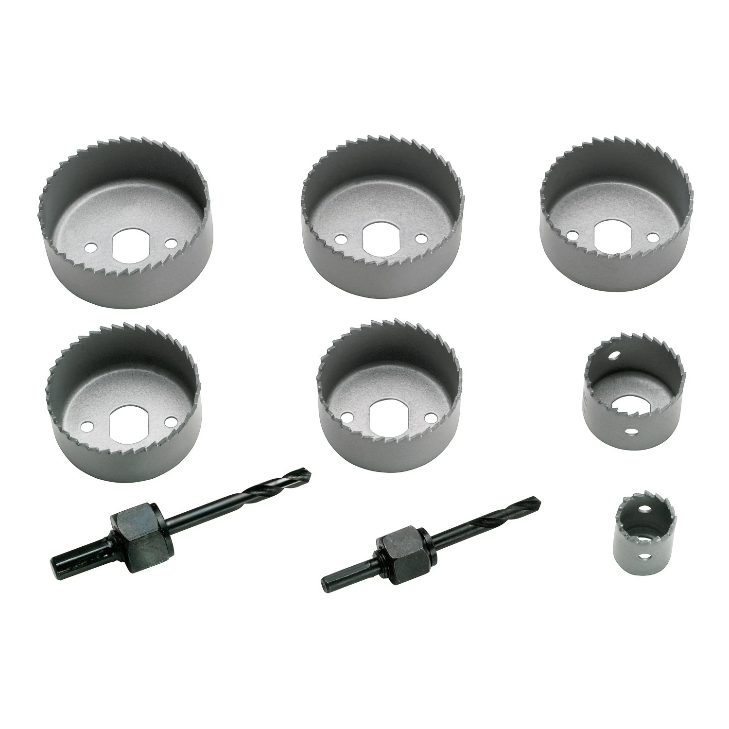 Set di seghe a tazza LUX speciale da 9 pezzi con diverse dimensioni e due alberi.
