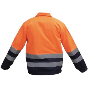 Giacca da lavoro arancione con riflettori per alta visibilità.