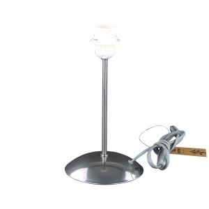 Base per lampada da tavolo in metallo argentato con portalampada e cavo.
