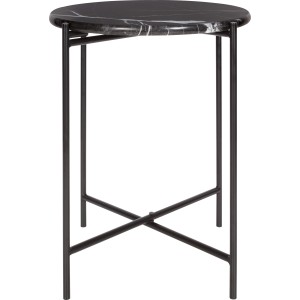 Tavolino nero con piano rotondo in marmo (Ø 43cm), design Midnight Mystery.