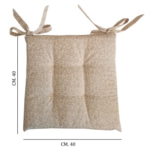 Cuscino quadrato per sedia con motivo beige e lacci, 40x40 cm.