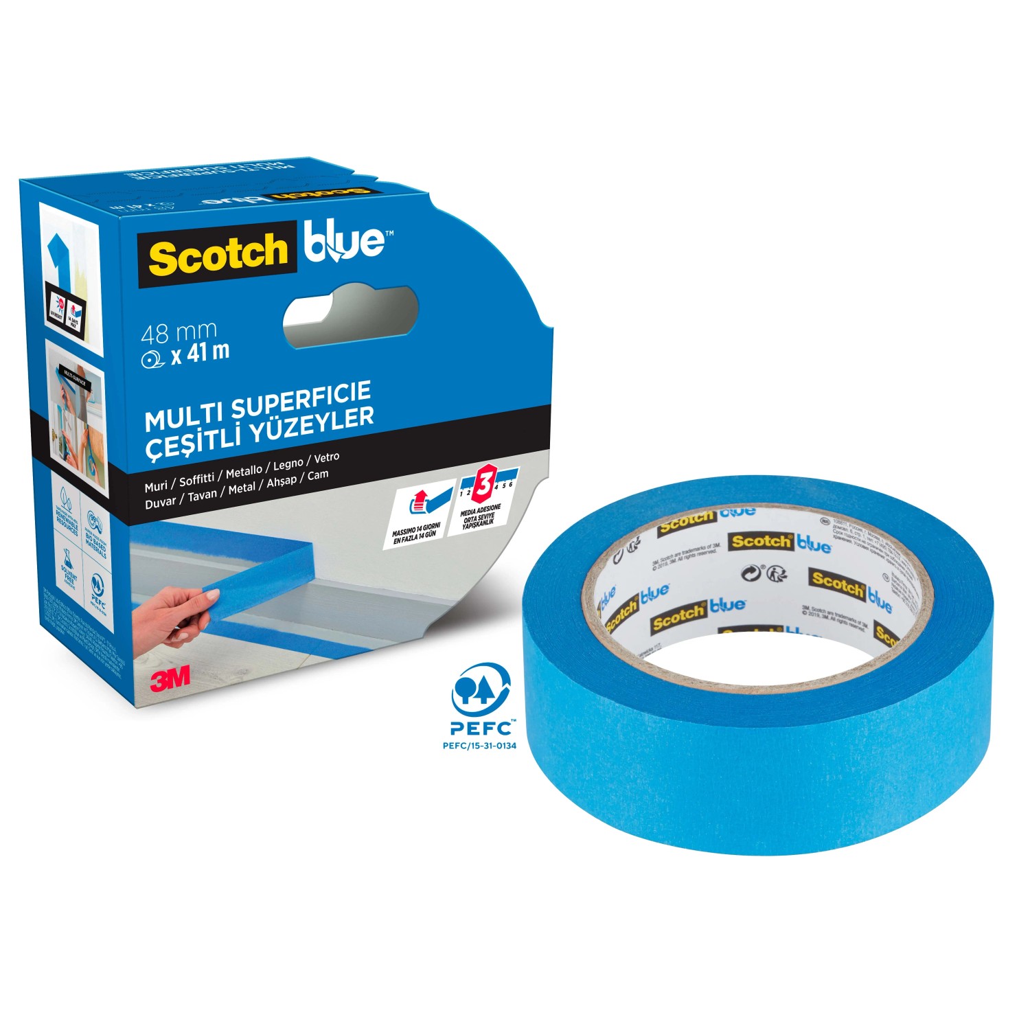 Nastro adesivo blu per pittori Scotch Blue, 48 mm x 41 m, multi superficie.