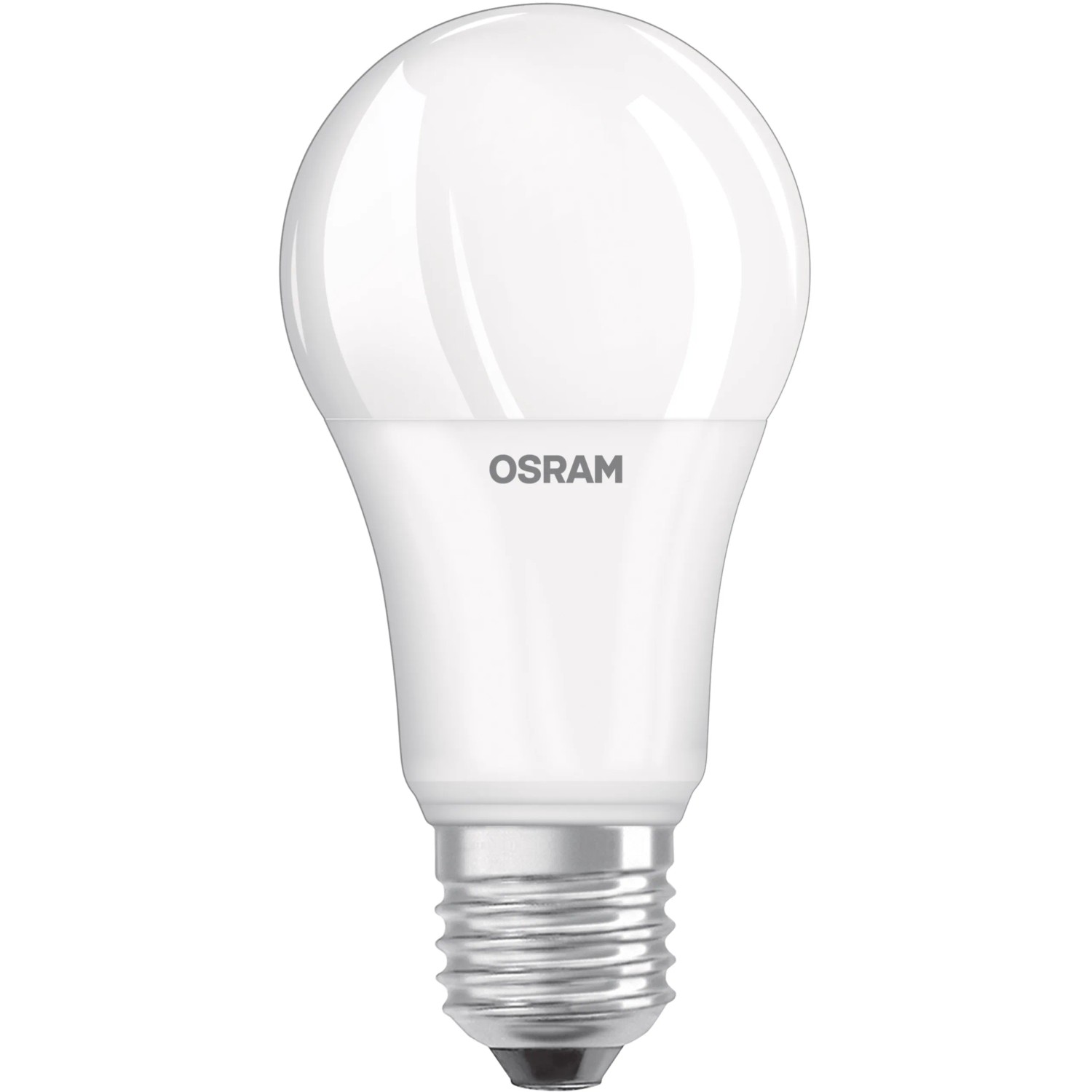 Primo piano di lampadina LED E27 Osram bianca.