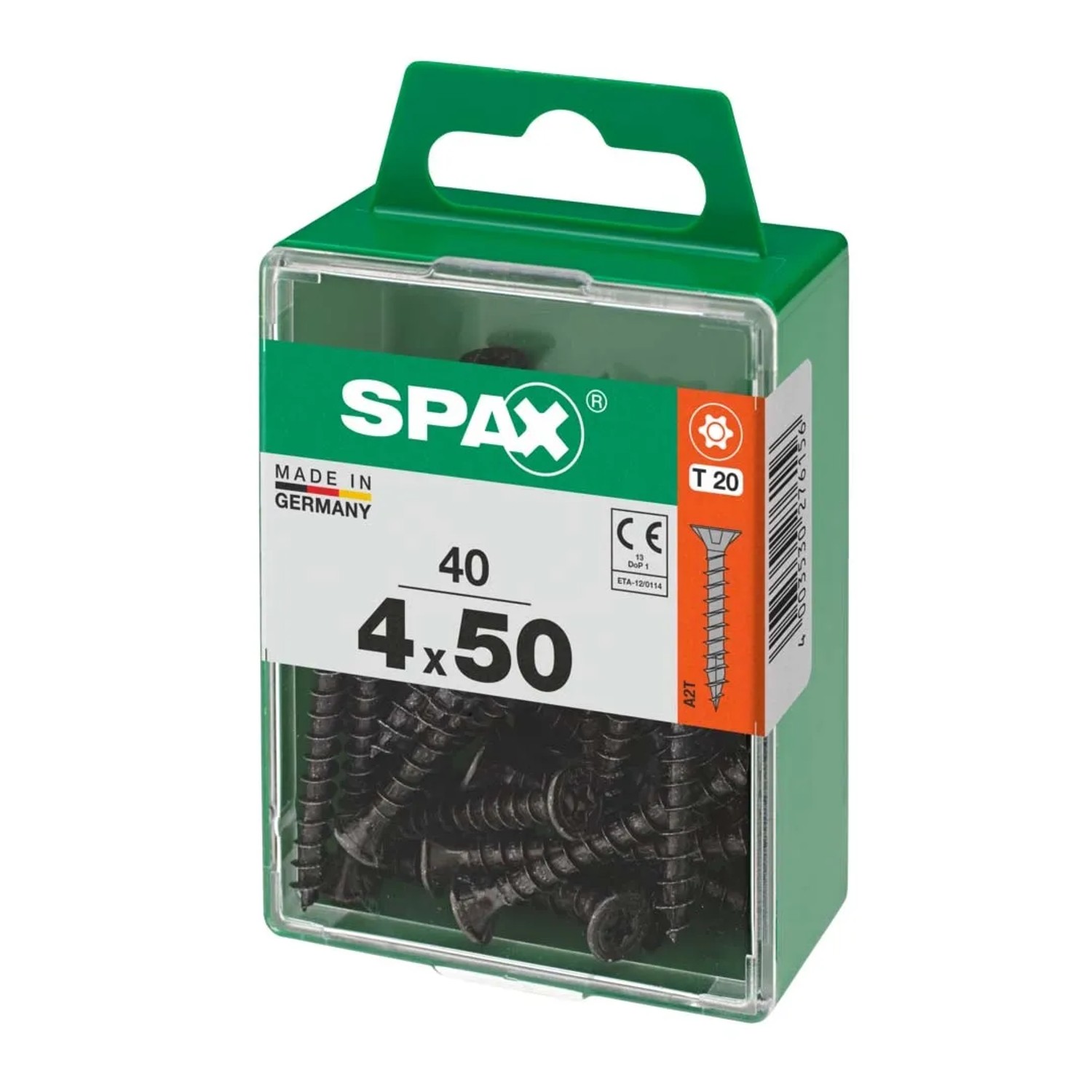 Viti universali nere 4x50 mm in scatola verde Spax, 40 pezzi.