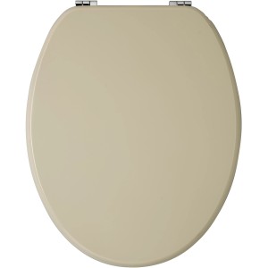 Sedile WC t.b.t. beige con cerniere cromate, vista dall'alto.