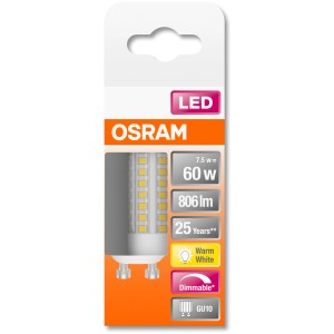 Lampadina LED Osram GU10, 7,5W, bianco caldo, dimmerabile. Lampada LED compatta per interni.