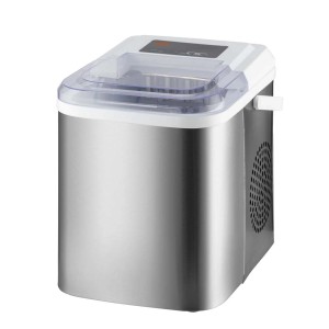 Macchina per cubetti di ghiaccio in acciaio inox con coperchio trasparente per la cucina.