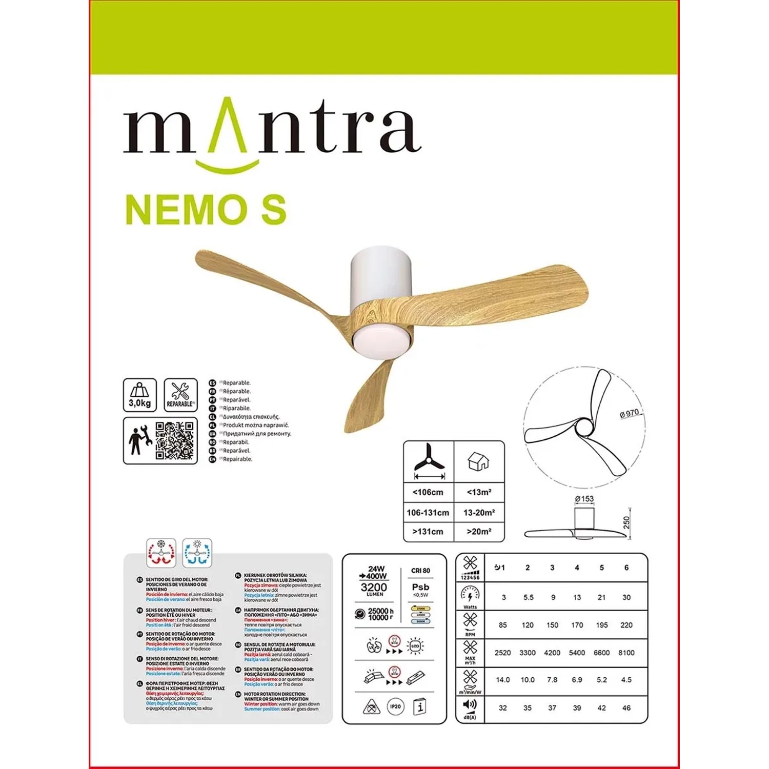 Ventilatore da soffitto con luce LED 24W Ø 97x25 cm bianco legno_11