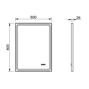 Disegno tecnico dello specchio t.b.t. con dimensioni.