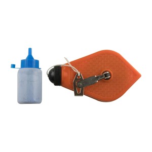 Set t.b.t.: Rotella tracciatrice arancione con flacone di polvere colorata blu per muratura e piastrellatura.