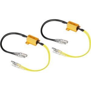 Due resistenze color oro con cavi e connettori per accessori auto.