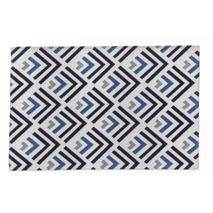 Tappetino t.b.t. con motivo a frecce blu e grigie su sfondo bianco.