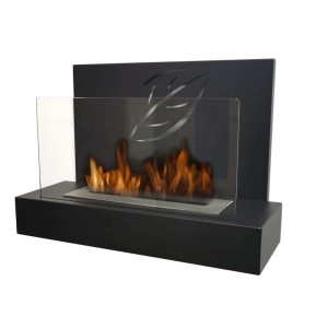 Camino decorativo nero t.b.t. con fiamma e vetro