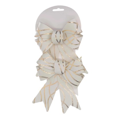 Fiocco in tessuto set 2 pezzi bianco e oro 24xh18cm