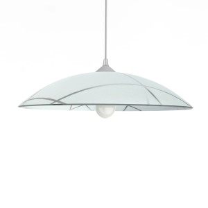 Lampada a sospensione, lampada pendente in vetro bianco con motivo discreto per spazi abitativi.