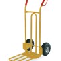 Carrello saliscale giallo per officina con manici rossi e due ruote.