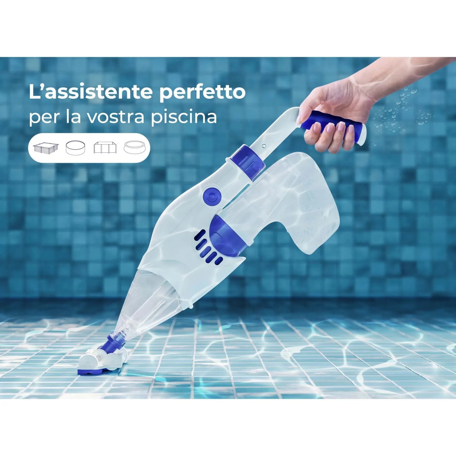 Pulitore a batteria per piscine e SPA con manico telescopico