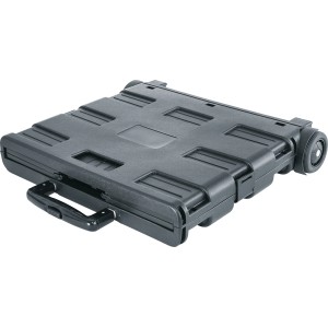 Carrello da officina t.b.t. nero piegato con maniglia e ruote.