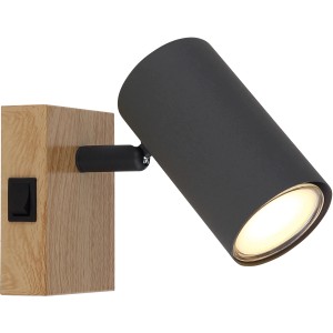 Faretto Globo Robby, 1 lampadina, grafite, effetto legno, 70x100mm. Spot da parete per lampadina GU10.