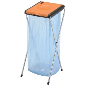 Supporto sacco rifiuti Nature I con sacco blu, telaio in acciaio e coperchio assortito.