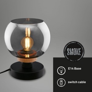 Moderna lampada da scrivania con paralume in vetro fumé e attacco E14.